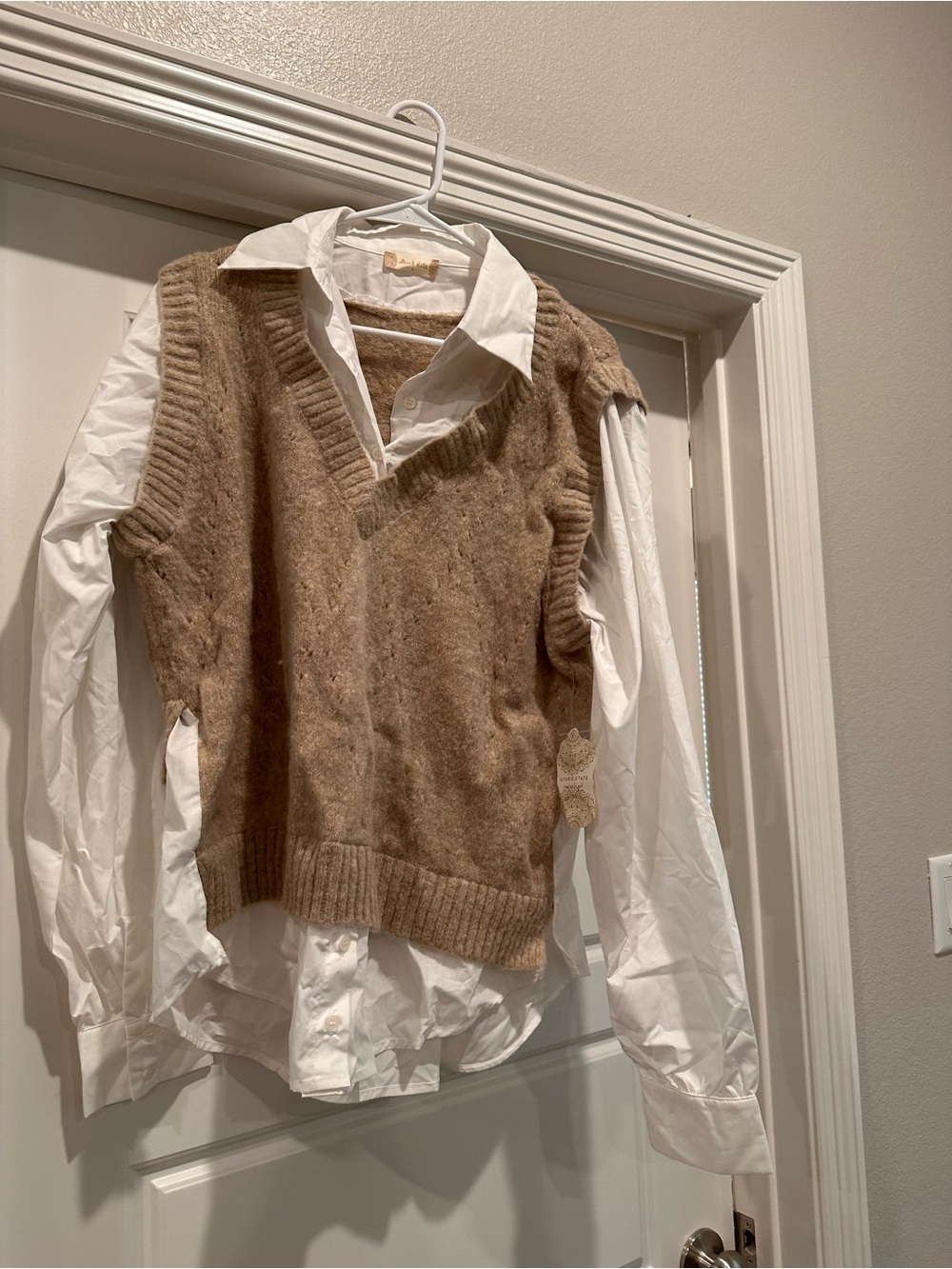 Altar'd State Taupe V-Neck Knit Sweater Vest